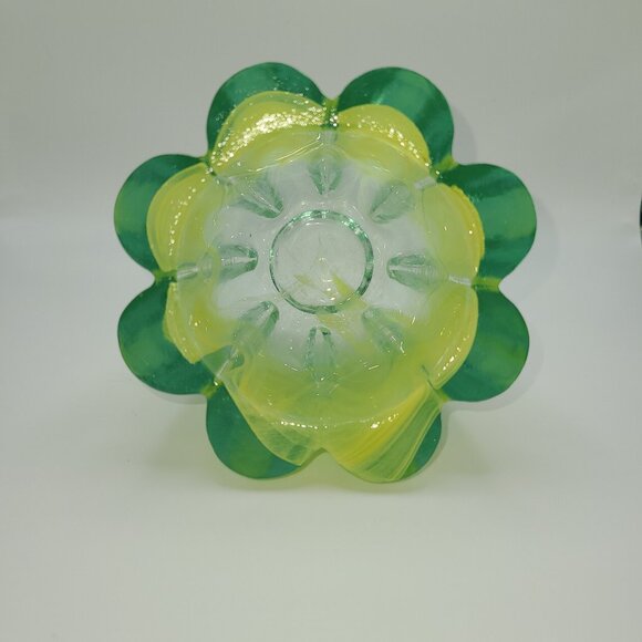 Ecoglass Recycled Glass Candle Holder from Spain. Green and Yellow. 3.5" - Picture 2 of 3